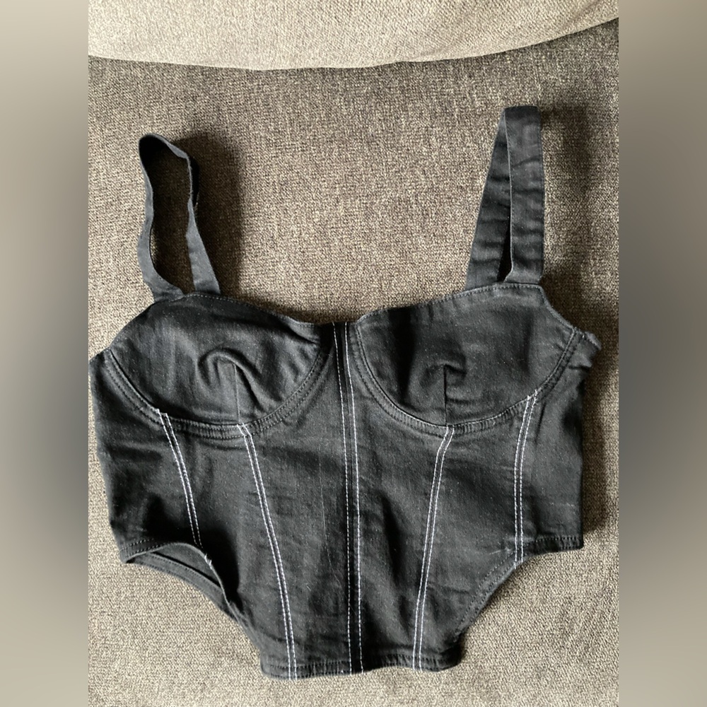Zara Black Corset Crop Top NWOT